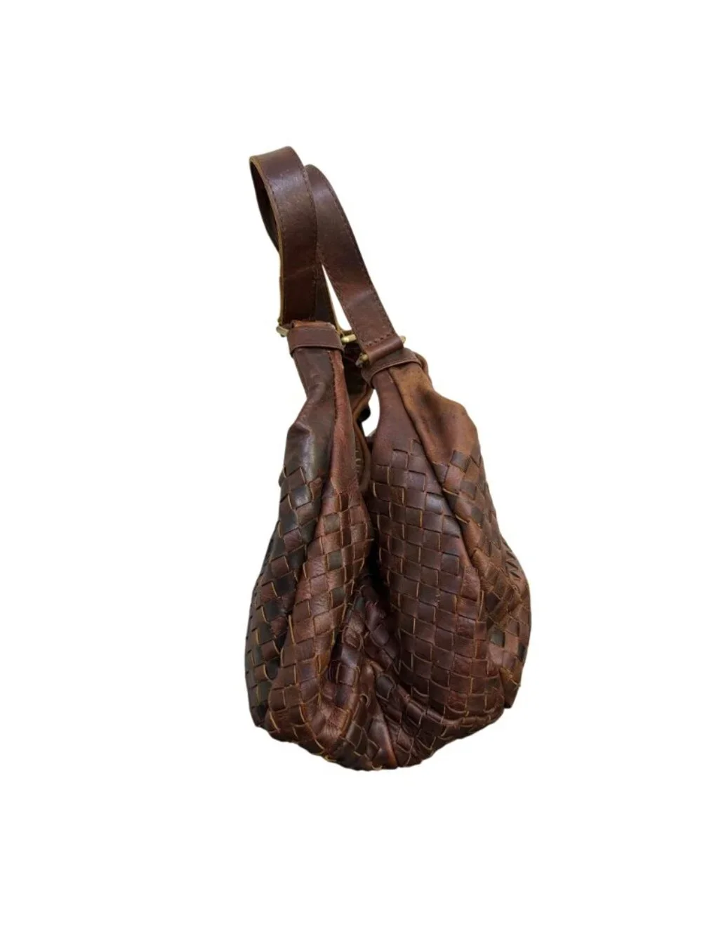 American Darling Brown Leather Woven Hobo Bag